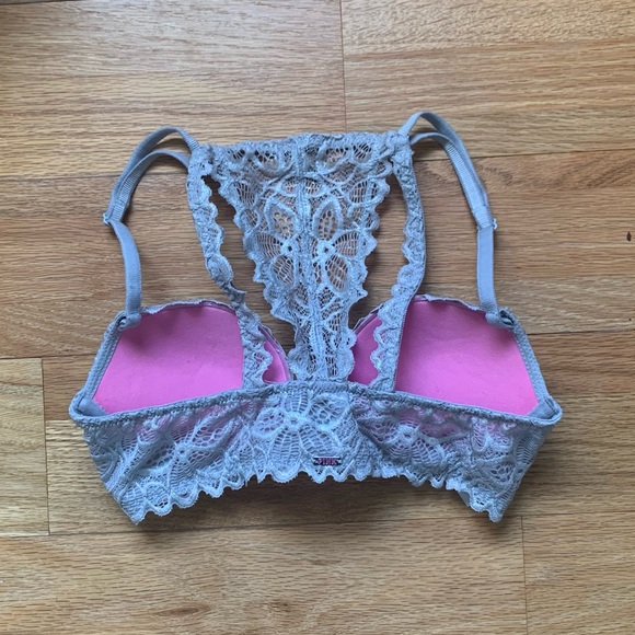 NWOT - VS PINK Metallic Light Gray Front Hook Lace Underwire Bra. Size 32B. - Picture 3 of 4